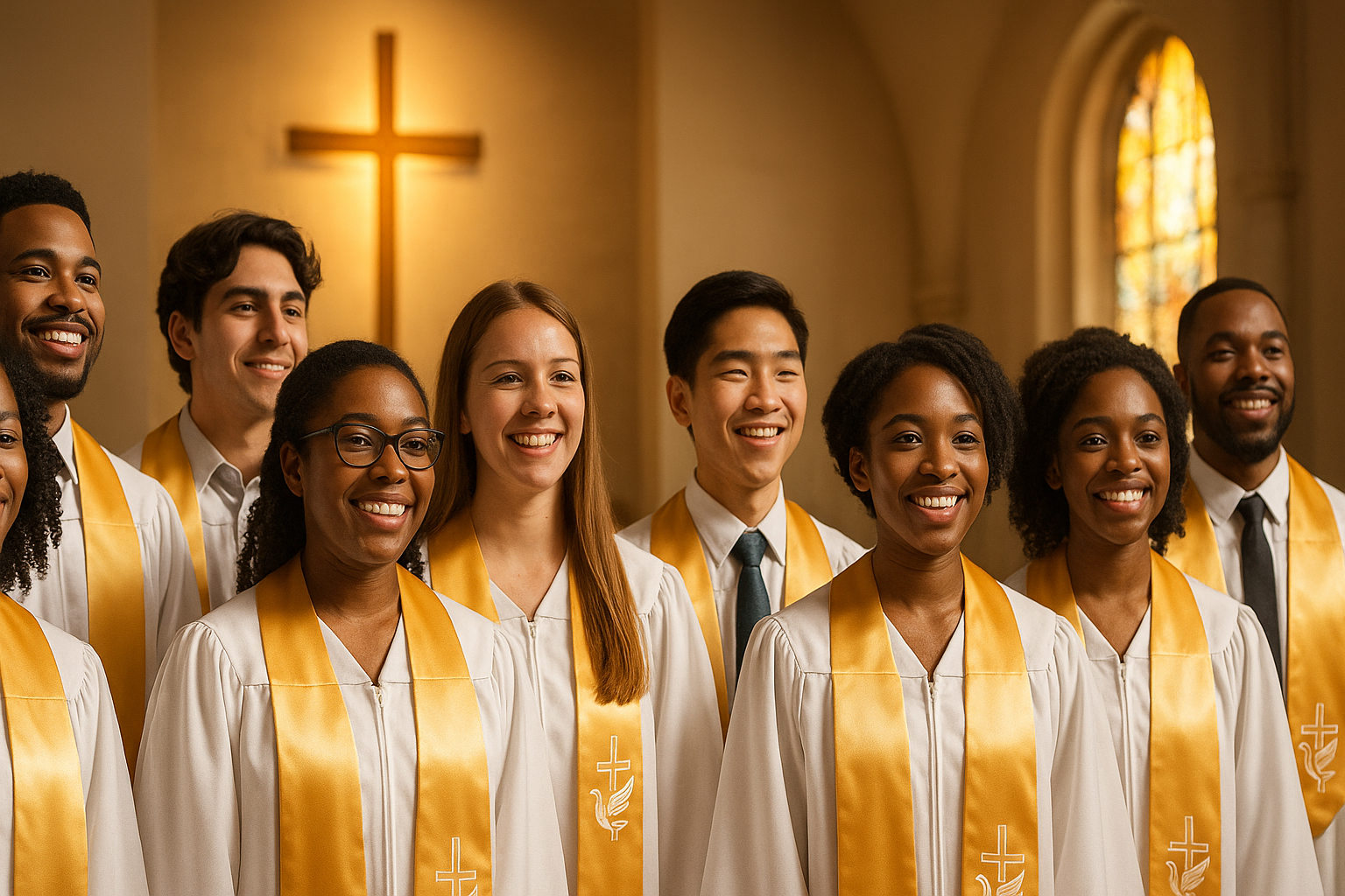 Church graduation ceremony with custom embroidered stoles