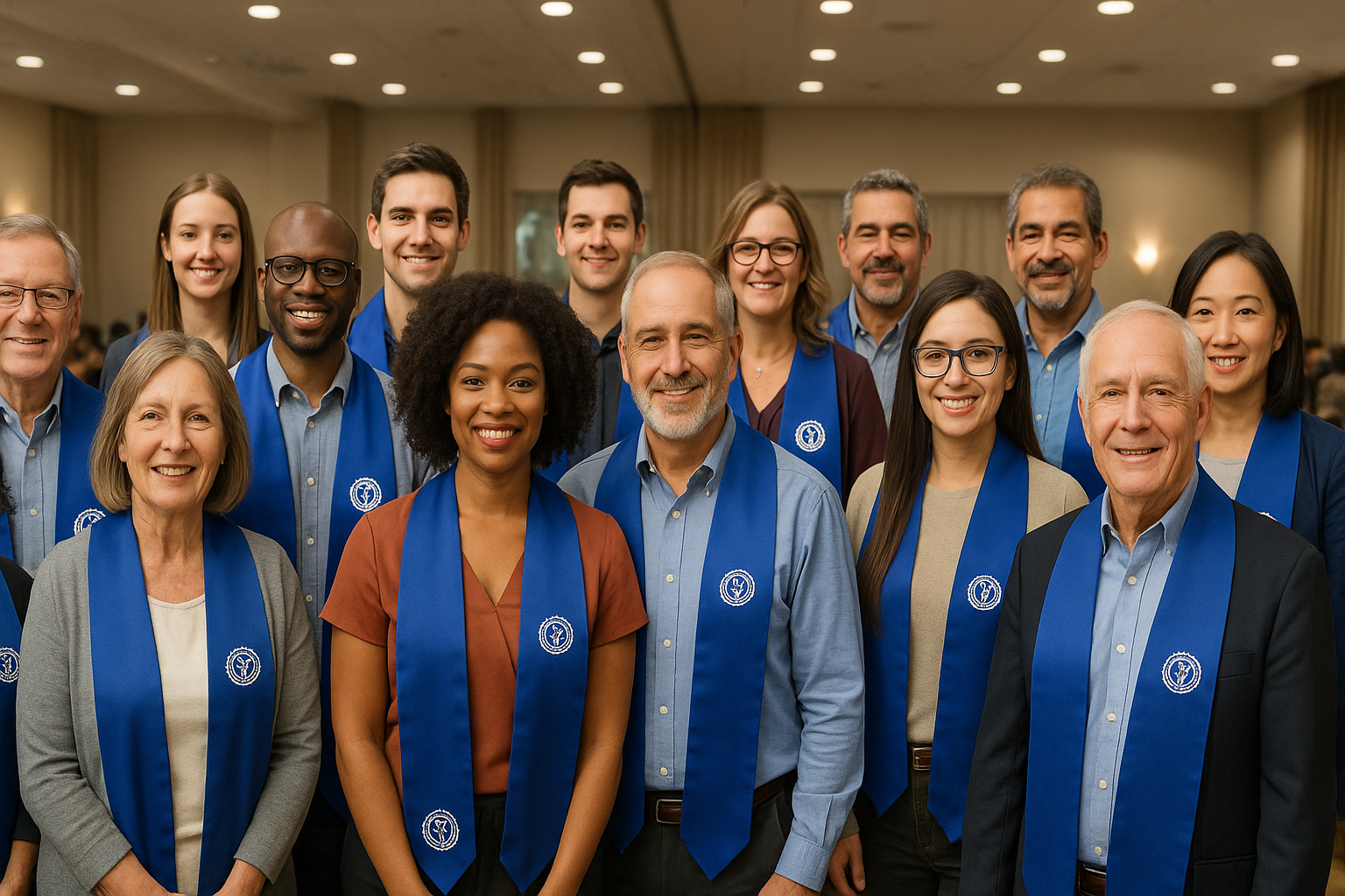 Organization members wearing custom embroidered recognition stoles