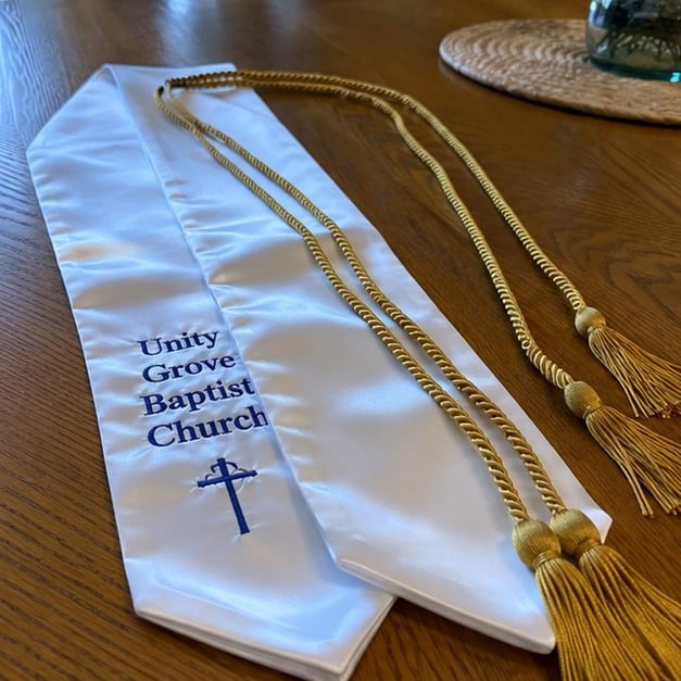 Graduation stoles with logo — customer photo
